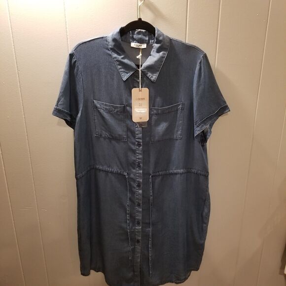 Cisono Los Angles Women's Blue Chambray Button up Shirt Dress Size Large - Picture 1 of 10